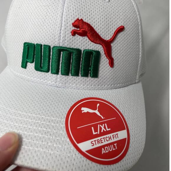 Puma Evercat Stretch Fit Baseball Cap Hat Mesh White Red Green Adult Size L/XL - Picture 10 of 10